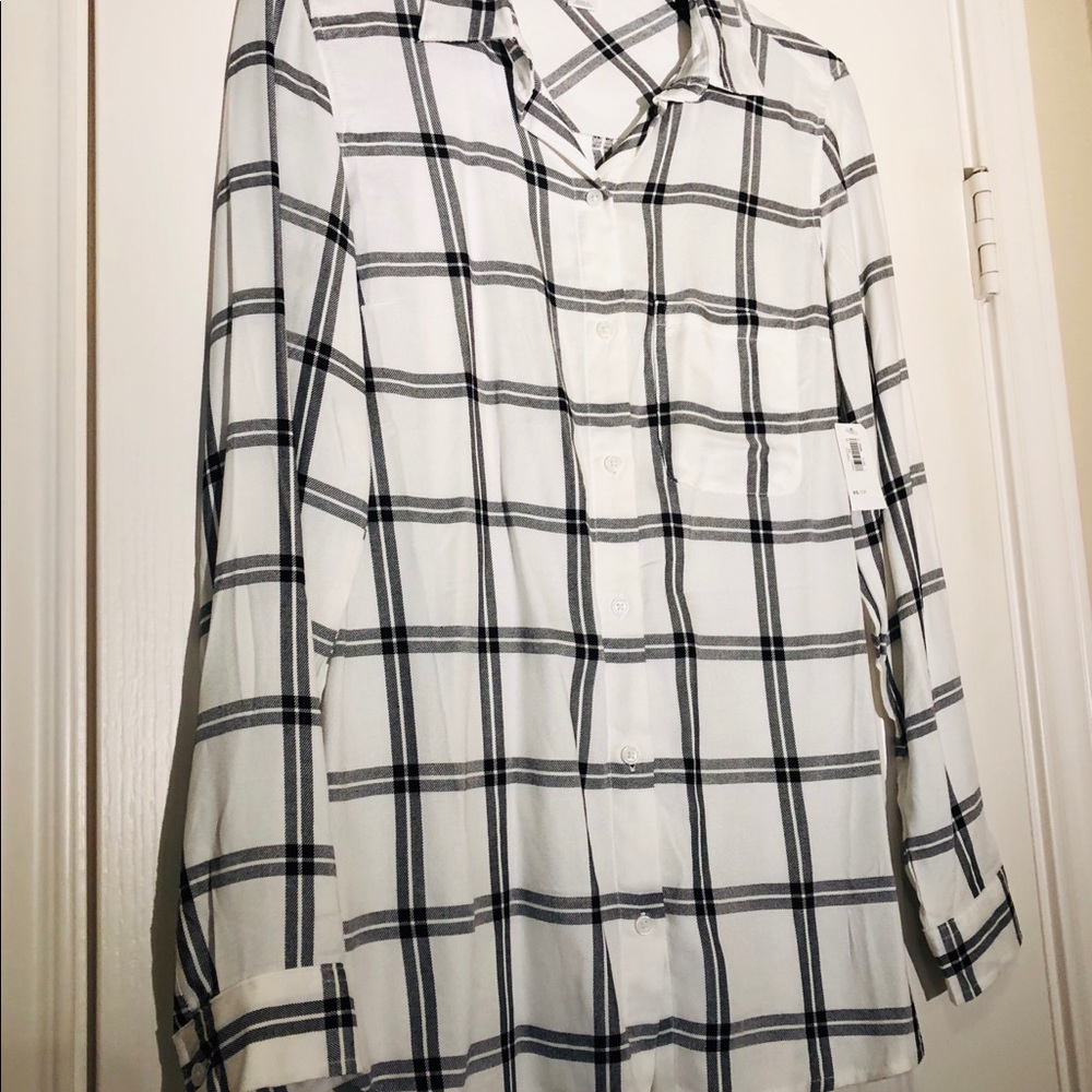 Old Navy White Flannel with Black Stripes